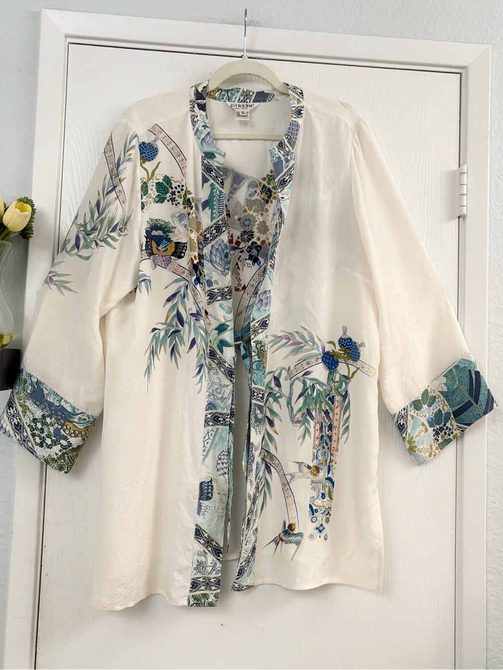 Citron Santa Monica Silk Printed Kimono Jacket XL Floral Paisley Boho